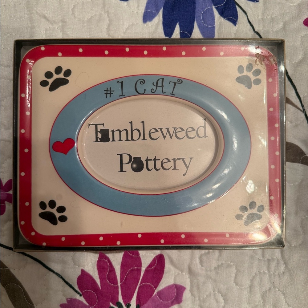 Tumbleweed Pottery Cat Picture Frame - Blue and Red